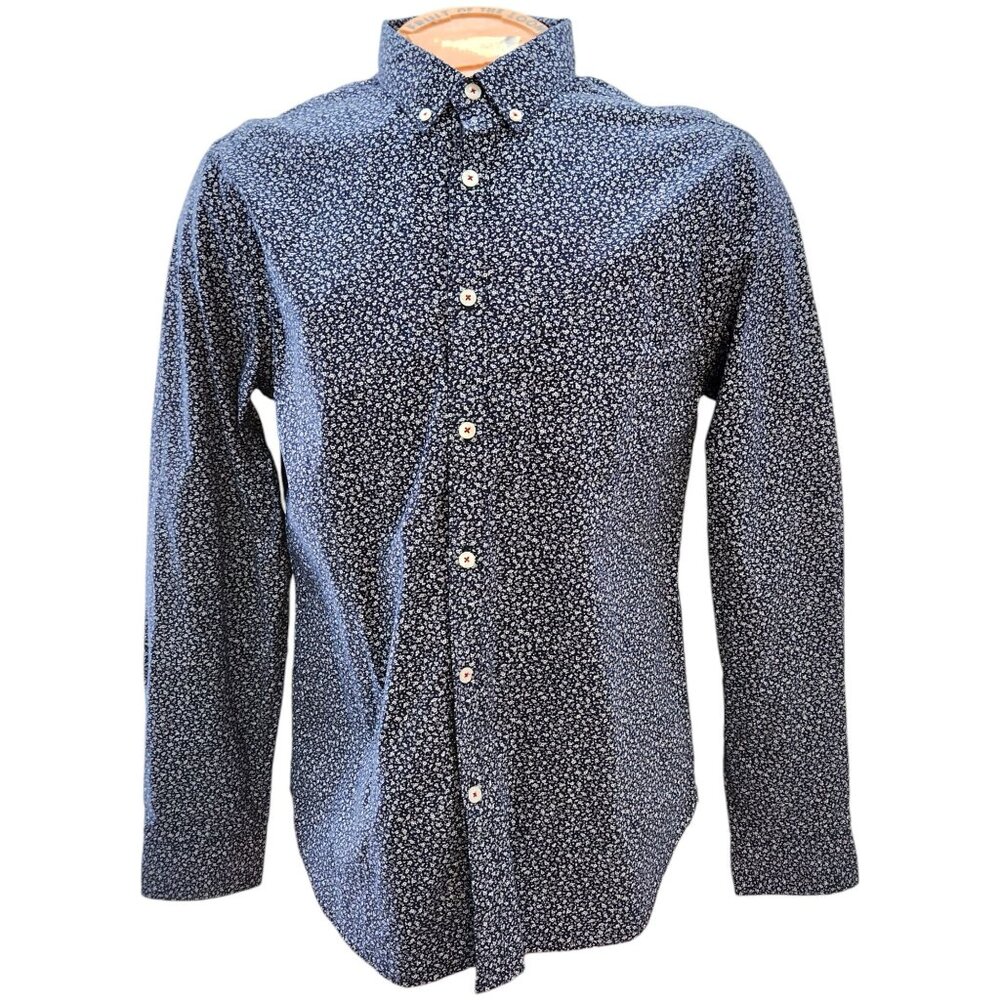 Cactus Man Men's Shirt Large Navy Floral 100% Cotton Long Sleeve Button-Up